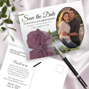 Carte Postale Faire-part Dusty Mauve Rose Oval Photo Wedding Enregistrer La