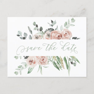 Carte Postale Faire-part Dusty Rose Eucalyptus Vert Enregistrer La Date