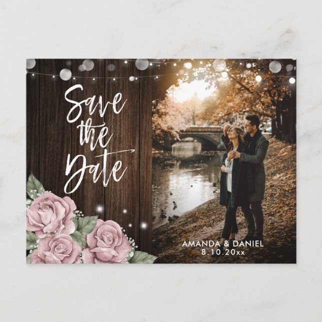 Carte Postale Faire-part Dusty Rose Photo Mariage Enregistrer la date (Devant)