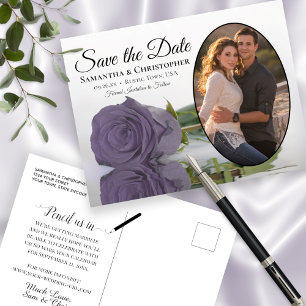 Carte Postale Faire-part Dusty Violet Rose Oval Photo Wedding Enregistrer L
