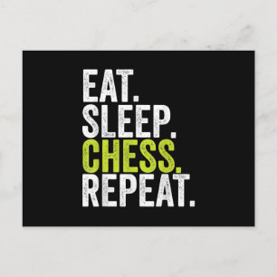 Carte Postale Faire-part Eat Sleep Chess Joueur Répéter Planche Jeu Garçon 