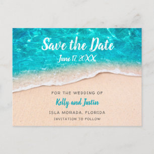 Carte Postale Faire-part Eau de plage et sable sauvez la date