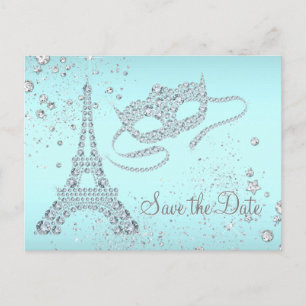 Carte Postale Faire-part Économies bleues turquoises de partie de mascarade