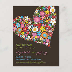 Carte Postale Faire-part Économies colorées d'amour de coeur de fleurs de