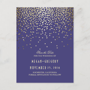 Carte Postale Faire-part économies de marine de confettis de feuille d'or