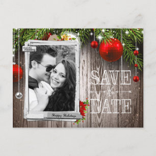Carte Postale Faire-part Économies de photo de mariage de Noël la date
