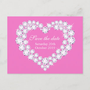 Carte Postale Faire-part Économies élégantes de coeur de diamant le rose de
