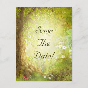 Carte Postale Faire-part Économies enchantées de scène de forêt le mariage
