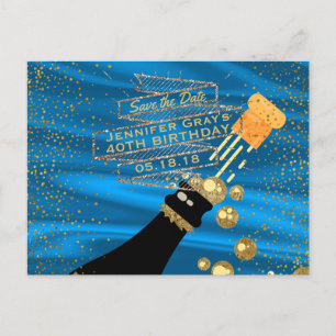 Carte Postale Faire-part Économies fascinantes de bleu d'or l'anniversaire