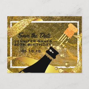 Carte Postale Faire-part Économies fascinantes de noir d'or l'anniversaire