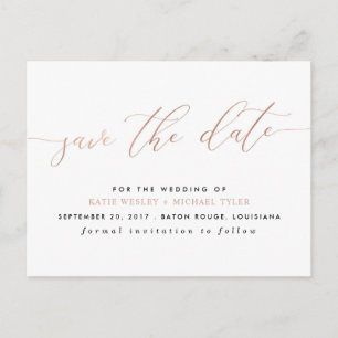 Carte Postale Faire-part Économies modernes de calligraphie rose d'or la