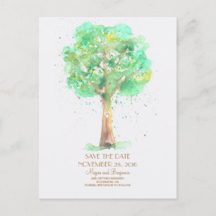 Carte Postale Faire-part Économies romantiques d'aquarelle d'arbre d'amour