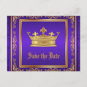 Carte Postale Faire-part Économies royales de couronne d'or pourpre la date