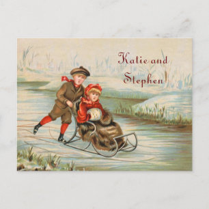 Carte Postale Faire-part Économies Sledding d'hiver vintage la date