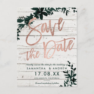 Carte Postale Faire-part Économies vertes florales en bois de manuscrit