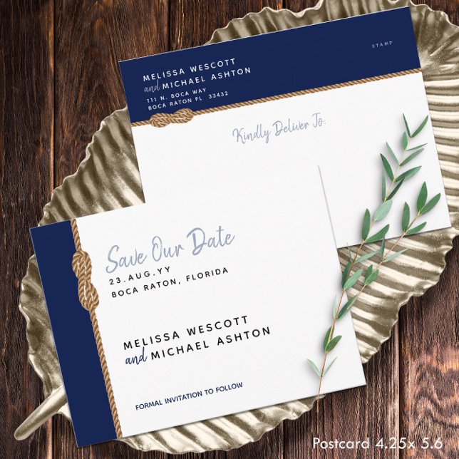 Carte Postale Faire-part Economique ⚓ Nautique Économisez Notre Date (Budget-Friendly ⚓ Nautical Save Our Date Announcement Postcard
)