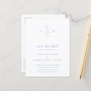 Carte Postale Faire-part Économisez la date de mariage botanique bleu pouss