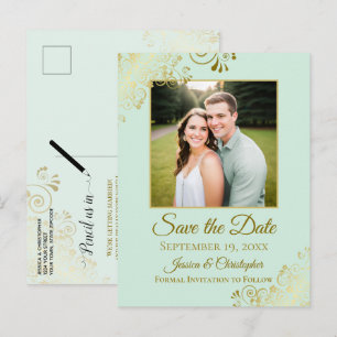 Carte Postale Faire-part Économisez la date de votre mariage photo vert men