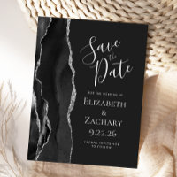 Économisez la date Moderne Agate Noir Argent Sombr