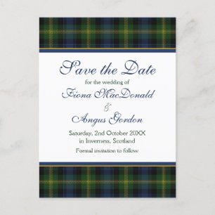 Carte Postale Faire-part Écossais Gordon Tartan Mariage Enregistrer la date