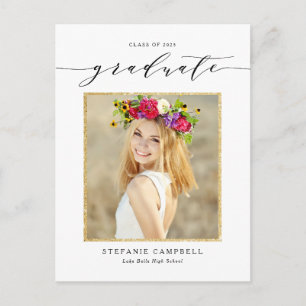 Carte Postale Faire-part Écriture Fantaisiste avec Paillettes Dorées Photo 