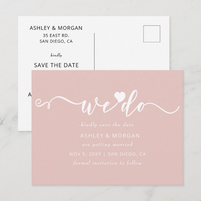 Carte Postale Faire-part Écriture Rose à Cœur Nous Nous Mariés Save the Dat (Devant / Derrière)