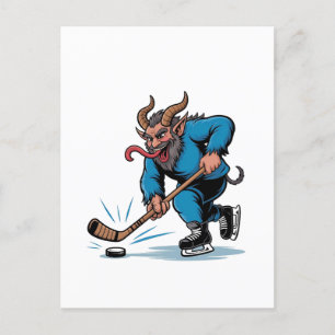 Carte Postale Faire-part Éffrayant Krampus Jouer au hockey sur glace Noël