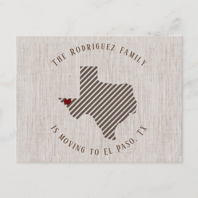 Carte Postale Faire-part El Paso Brun Lin et Cœur Texas Déménagement (Devant)