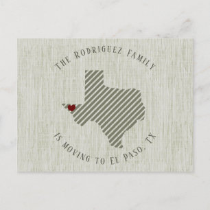 Carte Postale Faire-part El Paso Green Linen et déménagement Heart Texas