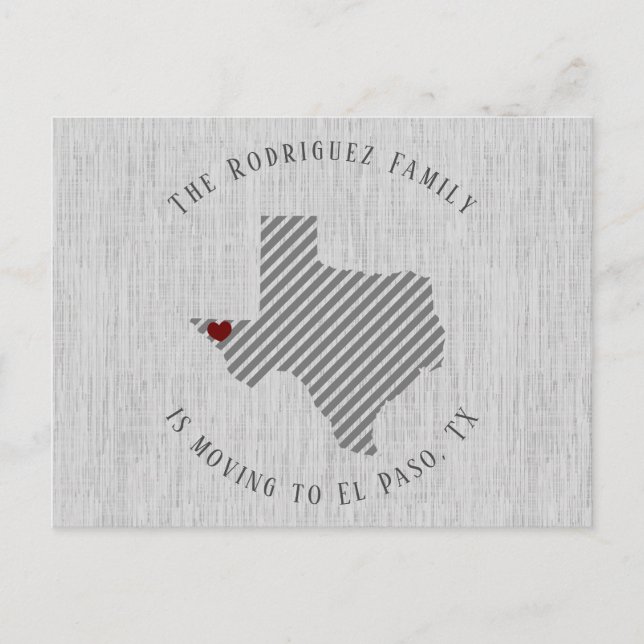 Carte Postale Faire-part El Paso Gris Lin et Coeur Texas Moving (Devant)