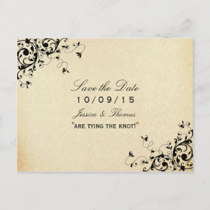 Carte Postale Faire-part Élégant Antique Frottes Mariage Enregistrer La Dat