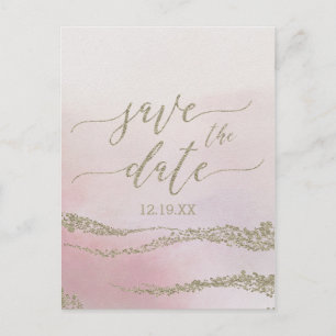 Carte Postale Faire-part Elégant Aquarelle Blush Wedding Enregistrer la dat