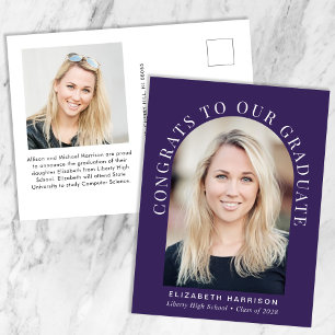 Carte Postale Faire-part Elégant Arc Photo Purple Graduation