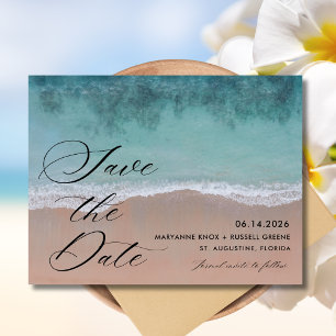Carte Postale Faire-part Elegant Beach Wedding Photo Enregistrer la date