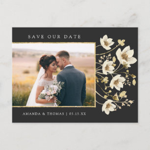 Carte Postale Faire-part Elégant Black Gold Photo Wedding Enregistrer La Da