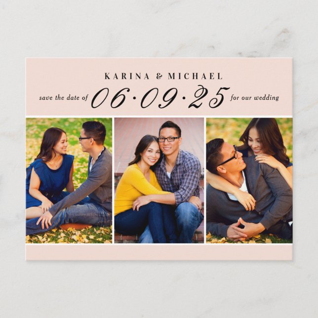 Carte Postale Faire-part Elegant Blush Photo Collage Mariage Enregistrer la (Devant)