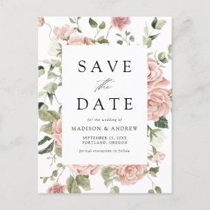 Carte Postale Faire-part Elégant Blush Rose Garden Wedding Enregistrer la d