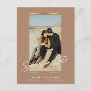 Carte Postale Faire-part Elégant Cadre Or Photo Mariage Enregistrer La Date