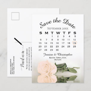 Carte Postale Faire-part Élégant calendrier du Mariage Rose Peach Enregistr