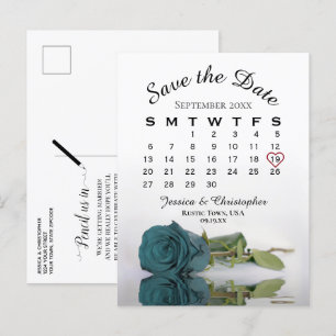 Carte Postale Faire-part Élégant calendrier du Mariage Rose Turquoise Enreg