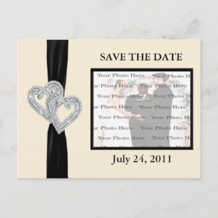 Carte Postale Faire-part Élégant Diamant BlackRibbon Enregistrer La Date Ca