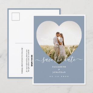 Carte Postale Faire-part Elégant Dusty Blue Photo Wedding Enregistrer La Da
