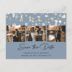 Carte Postale Faire-part Elégant Dusty Blue Photo Wedding Enregistrer La Da