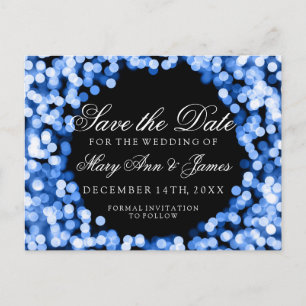 Carte Postale Faire-part Élégant Enregistrer La Date Blue Sparkly Lights