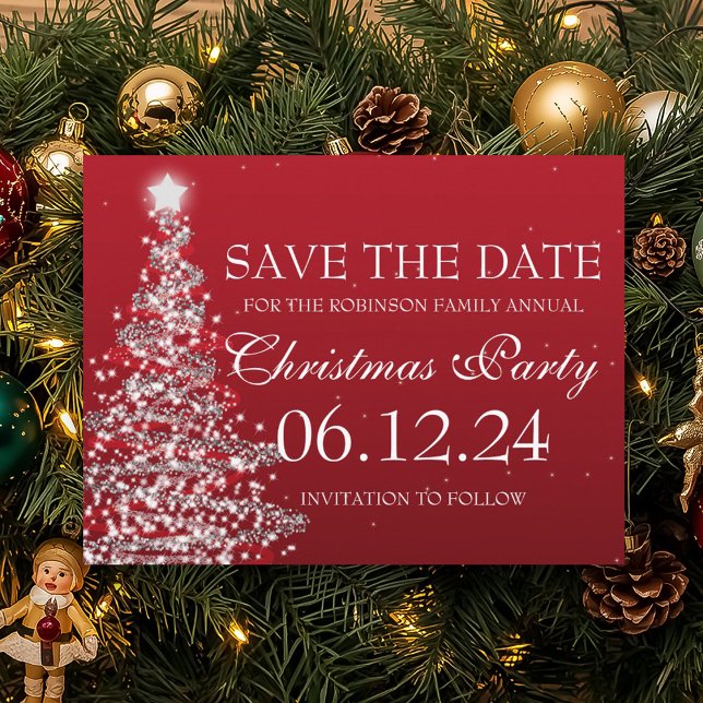 Carte Postale Faire-part Élégant Enregistrer La Date Noël Fête Rouge (Elegant Save The Date Christmas Party Red Announcement Postcard)