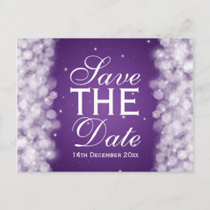 Carte Postale Faire-part Élégant Enregistrer La Date Party Étinceler Purple