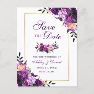 Carte Postale Faire-part Élégant Enregistrer la date Violet violet Floral O