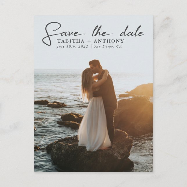 Carte Postale Faire-part Élégant Enregistrer le script de date avec photo (Devant)