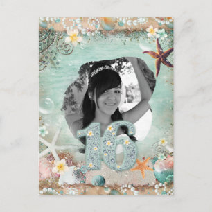 Carte Postale Faire-part Élégant Étoile de Mer de Plage Perles 16ème 16 Ann