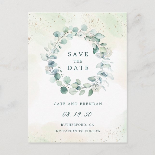 Carte Postale Faire-part Elégant Eucalyptus Verdure Mariage Enregistrer La  (Devant)